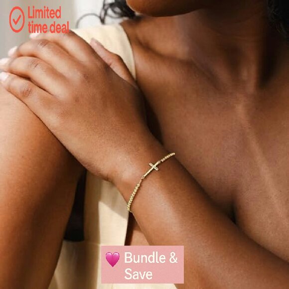 Sterling Silver Gold Plated Cross Bracelet Adjustable Christian Jewelry Gift - Picture 3 of 8